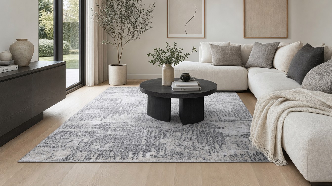 Apollo rug with a black coffee table