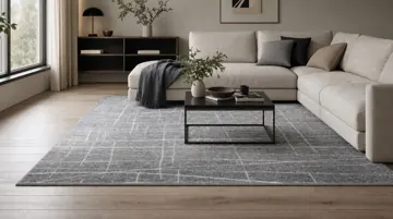 Apollo rug in a dark-toned living room