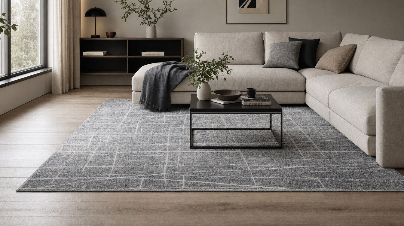 Apollo rug in a dark-toned living room