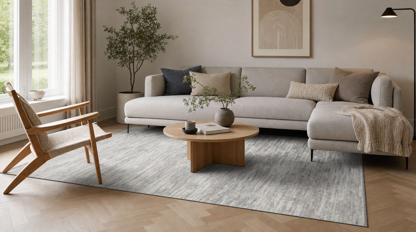 Beenom rug in a living room with armchair