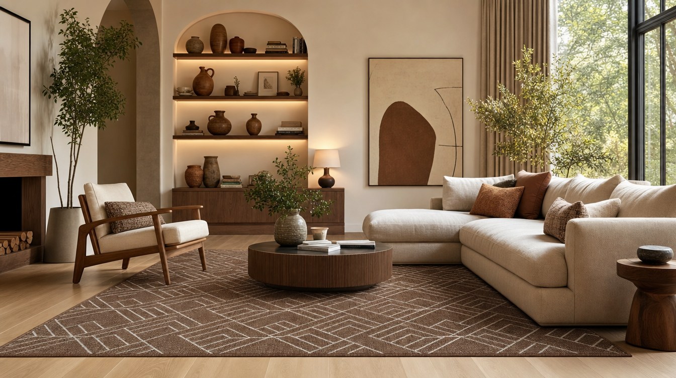 Plutus brown rug in a living room