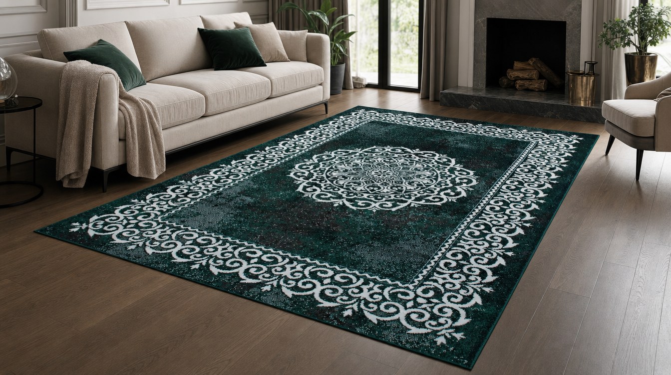 Victoria green medallion rug
